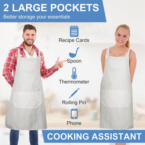 Dwrttow 12 Pack 2 Washable,32 28 Inch Bib Apron,White Aprons Bulk,Unisex Plain Bib Aprons with Pockets,Blank Apron