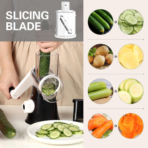 Cambom Rotary Cheese Grater Hand Crank Cheese Shredder for Fresh Cheese, Vegetable, Nuts,Non-slip Suction Base, Three
