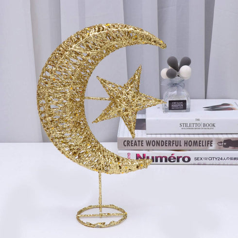 Uonlytech Glitter Moon and Star Ornament | Christmas Table Decoration | Wedding Birthday Holiday Party Supply | 20cm