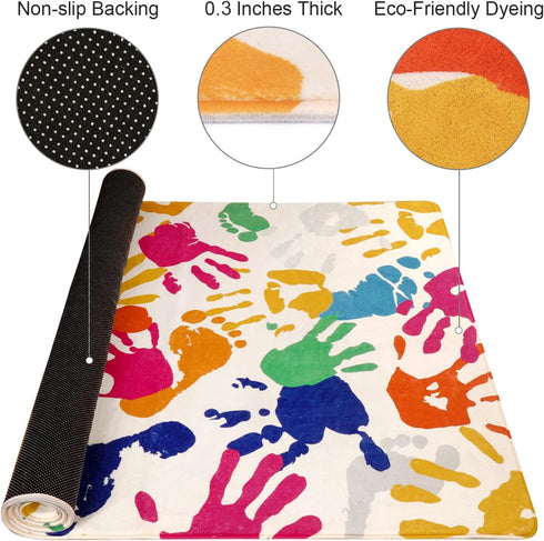 3'x5' STARUIA Colorful Kids Rug for Playroom, Washable Handprints and Footprints Rugs for Kids Room Boys and Girls