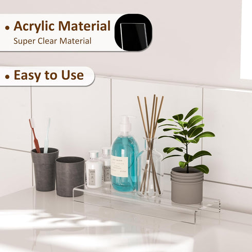 12x3.9x1 pack 2, 12 12x3.9x1 Inch Sezanrpt Acrylic Shelf Riser of Clear Display Shelf for Shoes, Glasses, Plants, Home