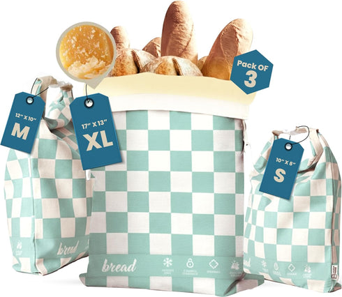 3-Pack Reusable Beeswax Bread Bags (XL, M, S) - Organic Cotton Beeswax