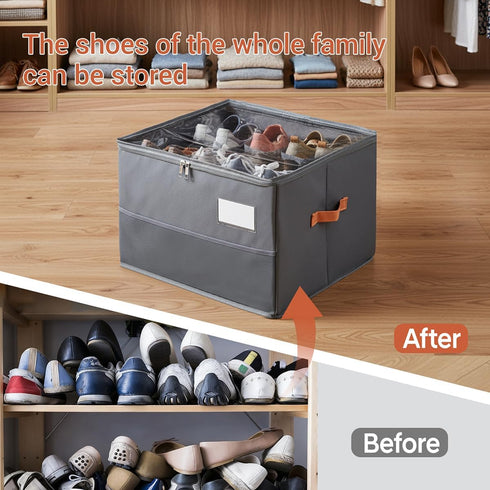Chewlish Closet, (2, Shoe Organizer for Foldable Shoe Box Storage Containers with Clear Cover, Smooth Zipper