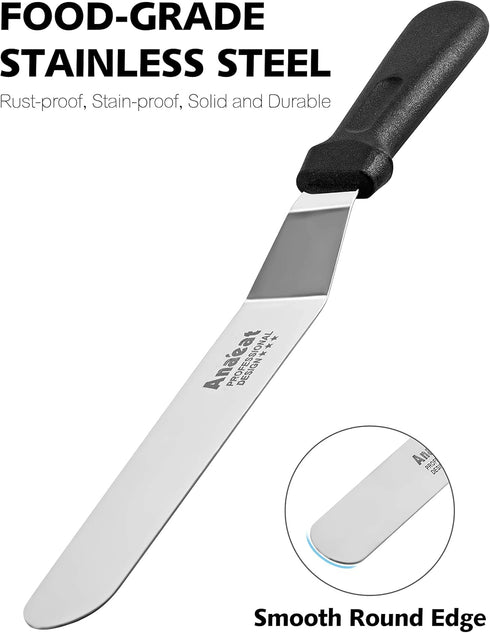 Anaeat Icing Spatula, Professional Cake Angled Offset Spatula with 10" Stainless Steel Blade for Cake Decorating