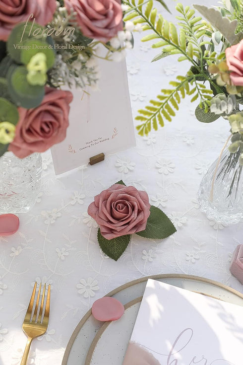 Floroom Artificial Flowers 25pcs Real Looking Dusty Rose Foam Fake Roses for DIY Wedding Bouquets and Home Decorations