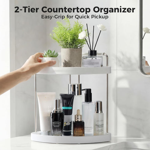 2-Tier Countertop Counter Vtopmart Bathroom Organizer, Vanity Dresser Tray Shelf for Skincare, Perfume, Makeup, Silver