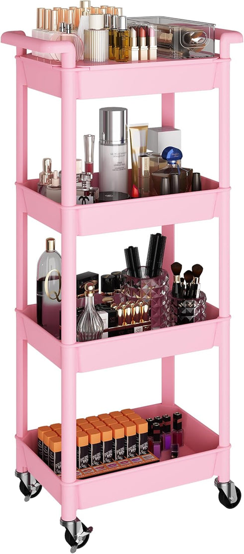 4-Tier 4-Tier-Plastic) MIOCASA Utility Rolling Cart with Detachable Tray Top, Kitchen Storage Organization, Art Cart