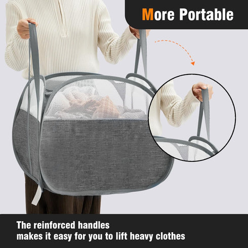 TECHMILLY Pop Up Foldable Laundry Basket, 90L Large Capacity Tear Proof Hamper with Reinforced Handles for Dirty