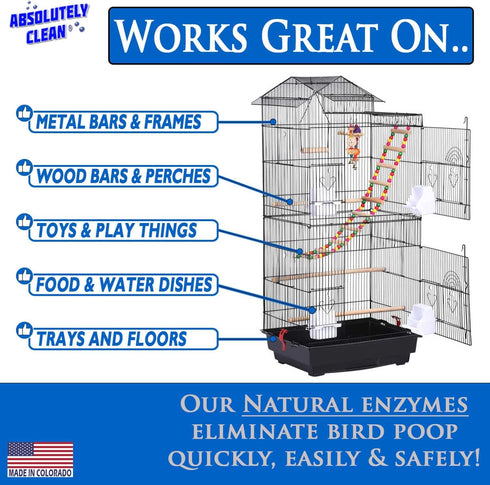 16oz (Pack 2) Absolutely Clean Amazing Bird Cage Cleaner and Deodorizer - Just Spray/Wipe - Safely & Easily Removes