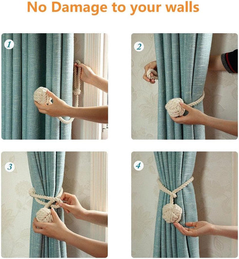 Melaluxe Curtain Tiebacks 2 Pack - Handmade Heavy Duty Rope Holdbacks, Decorative (Beige)