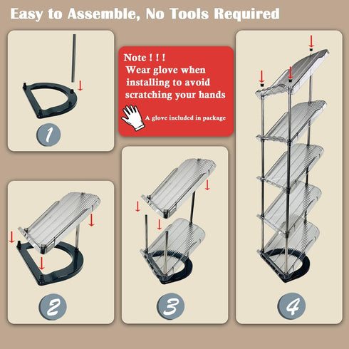 5 Patinao Sloping Narrow Shoe Rack Tiers - Free Standing Vertical Shoes Racks for Small Spaces and Corner, Shoe Storage