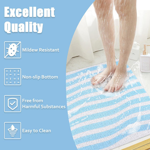 Non Slip Shower Mat, 24x24 Inch, Soft Comfortable Bath Mat with Drain, Quick Drying for Bathroom