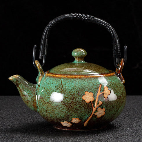 Set, Set, 1 6 Set(FDMH-GREEN) KEYDUACU Japanese Tea Kiln-Formed Ceramic Tea Plum Blossom Embossed, Includes Teapot