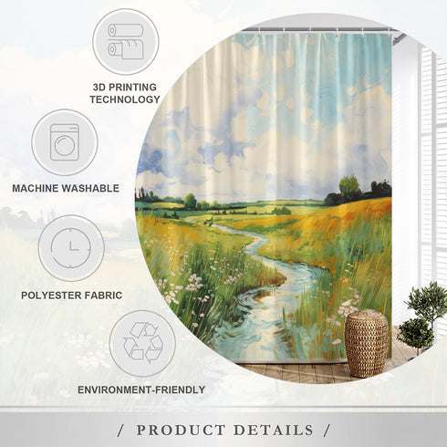 Van Gogh Abstract Oil Painting Shower Curtain Green Country Natural Landscape Bathroom Decor Set with Hooks 70X70 Inch