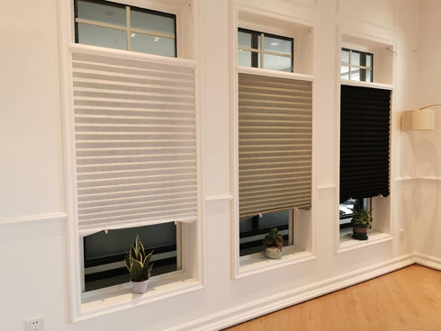2 Pack Temporary Window Blinds, Self Adhesive Pleated Cordless Fabric Shades, Blackout for Bathroom Kitchen Office