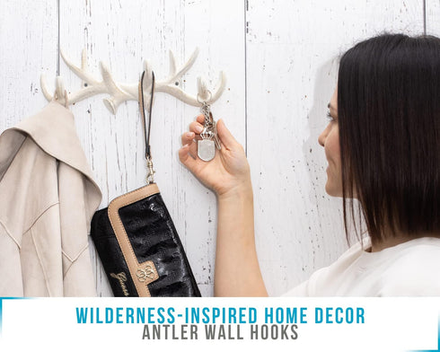 Comfify Vintage Cast Iron Deer Antlers Wall Mounted Hooks | Antique White Metal Clothes Hanger Rack