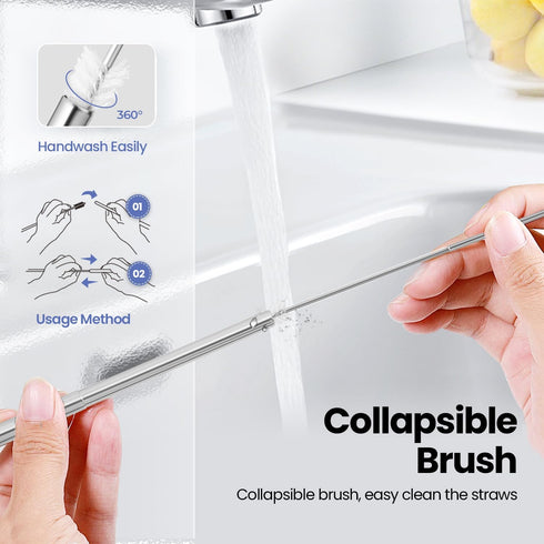 Cruise Ship Essentials 4-Pack Reusable Collapsible Stainless Steel Straws with Aluminum Case, Cleaning Brush