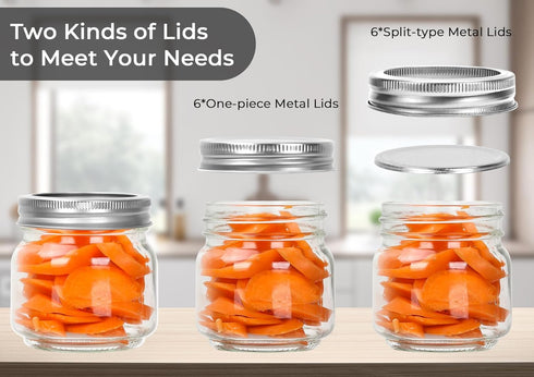 Small Mason Jars 8oz/240ml with Regular Lids, 6 Pack - Glass Canning Jars for Jam, Spice, Honey, Herbs