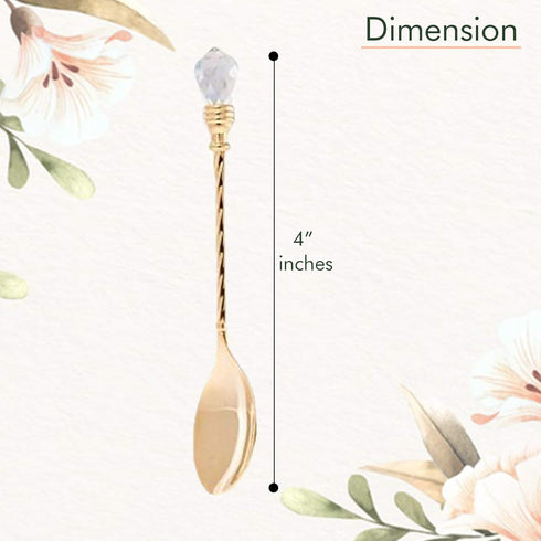 Matashi 24K Gold Plated Crystal Topped Dessert Spoon Set of 4 for Dinner Party, Corporate Gifts, Dining Decor
