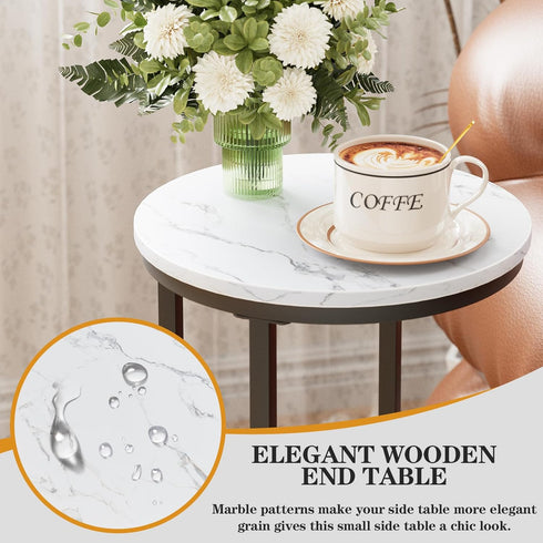 Katrawu Color(11.81" 11.81" 23.62" C Shaped end Table,Wood Round Side Table for Couch,Small Sofa Table with Metal Frame