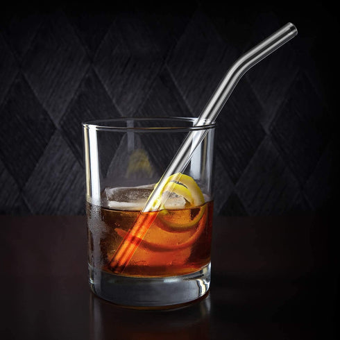 6-Pack Reusable Glass Straw - Transparent, 8''x10 MM, 3 Straight and 3 Bent with 2 Cleaning Brushes for Smoothies