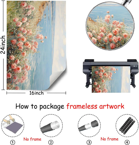 Flower Field Canvas Wall Art, Spring Landscape Prints, Vintage Flower Landscape Painting, Unframed