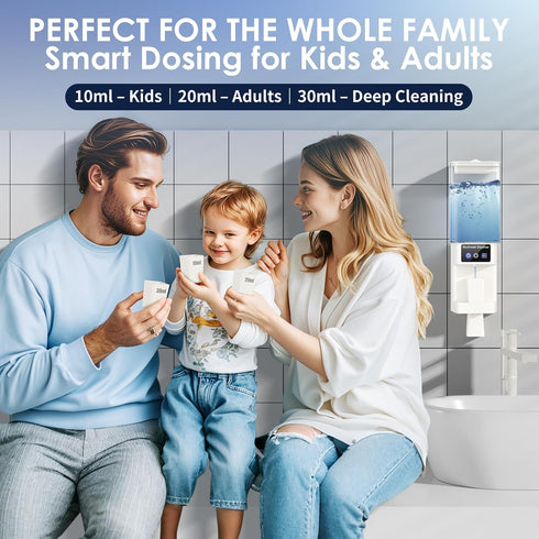 700ML Countertop, 3 Settings, Automatic Mouthwash Dispenser Touchless, Wall-Mount or Dispense Magnetic Cups, USB