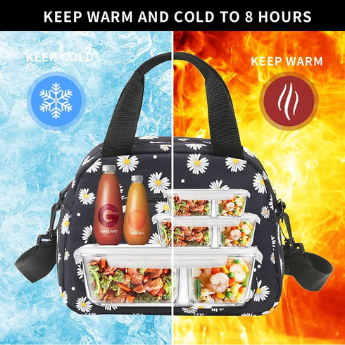 Insulated Lunch Box for Women, Designer Small Lunch Cooler for Office Work, Fit Fresh Thermal Hot Lunch Bag