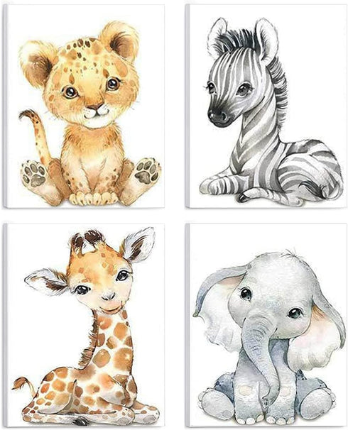 ANIUHL Woodland Animals Wall Art Framed Canvas Prints Watercolor Zebra Fawn Tiger Elephant