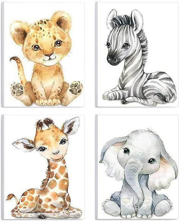 ANIUHL Woodland Animals Wall Art Framed Canvas Prints Watercolor Zebra Fawn Tiger Elephant
