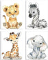 ANIUHL Woodland Animals Wall Art Framed Canvas Prints Watercolor Zebra Fawn Tiger Elephant