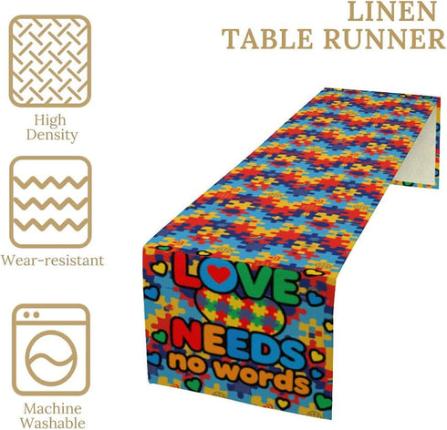 UEQIKI Summer 13x72 Inch Autism Awareness Table Runner for Home Party Decorations Seasonal Washable Kitchen Dining