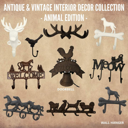 Comfy Hour Antique Cast Iron ELK Key Coat Hook, Heavy Duty Wall Hanger Clothes Rail Set, Recycled Gift Idea