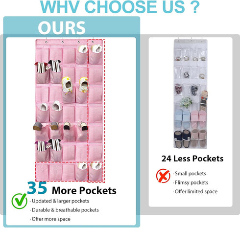 35 Closet, homyfort Pockets Over the Door Shoe Organizer, Hanging Door Shoe Rack for Large Shoe Storage Holder