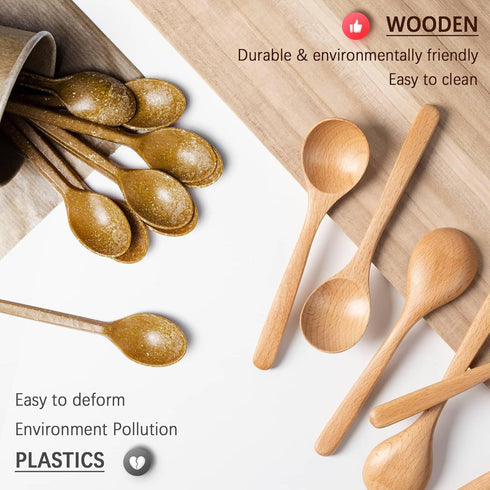 4 7 inch PCS Wooden Spoons for Eating, Wooden Honey Spoons for Tea, Wood Teaspoons for Stirring Coffee, Beech Wood