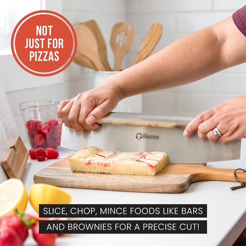 Chef Pomodoro Pizza Cutter Rocker Knife, 14 Inch Mezzaluna Chopper with Protective Cover, Dishwasher Safe