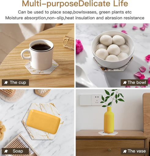 Coasters,Set 8 Gold Marble of Drink Coasters for Anniversary, Office,Geichan Ceramic Bar Coasters Cute Dining Coffee