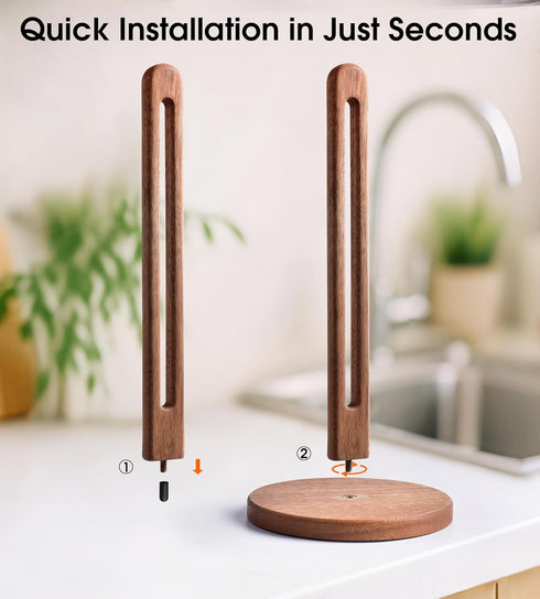 Countertop, KitchLife Acacia Wooden Paper Towel Holder Fits Jumbo Rolls, Freestanding Dark Wood Paper Towel Stand