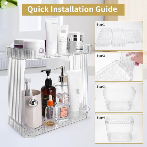 Acrylic 2 Tier Bathroom Counter Organizer - Clear Makeup Organizer Shelf for Kitchen Sink Storage