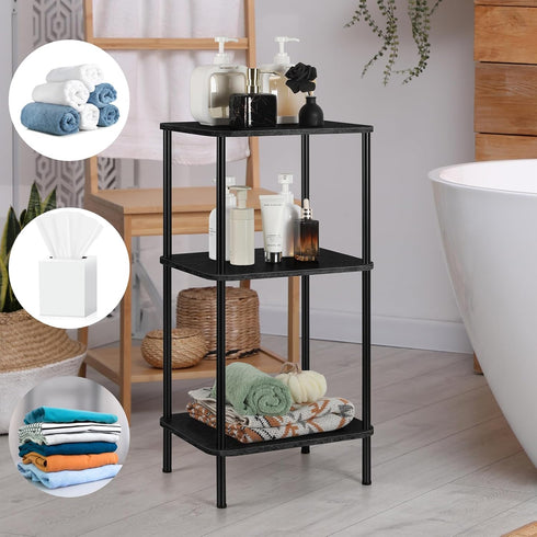 3 smusei Tier Small End Table Tall Telephone Table with Storage Shelves Black Sidetable for Small Spaces Tall Night