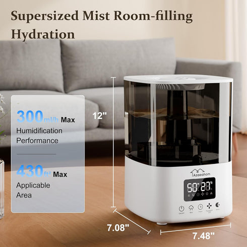4L 12H Smart Humidifiers for Bedroom, Top Fill Cool Mist Air Humidifier for Large Room, Essential Oil Diffuser App