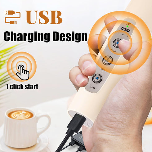 Beige Milk Frother Wand for Coffee, Handheld Electric Whisk with 3 Heads, 3 Speeds Drink Mixer for Latte, Cappuccino