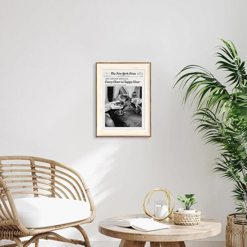 12x16in ASTRDECOR Framed Trendy NewsPaper Wall Art - Every Hour is Happy Hour, Retro News Prints Posters, New York