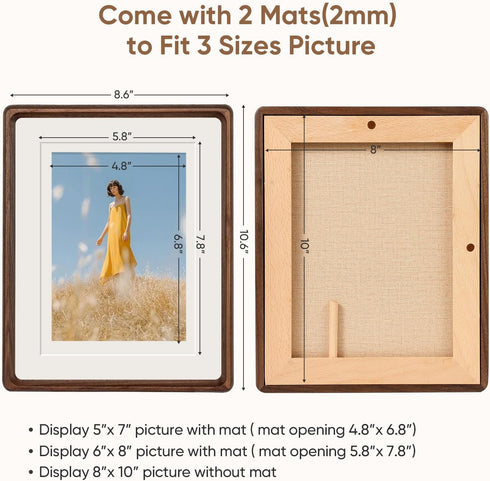 Youncewooder 8x10 5x7/6x8 (8x10,Walnut) Picture Frame with Mat - Rustic Farmhouse Walnut Wood Frame, Wall & Tabletop