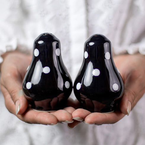 City to Cottage Ceramic Salt and Pepper Shakers Set, Handcrafted Black and White Polka Dot Spice Shakers