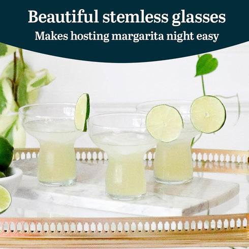 Set of 6 Libbey Stemless Margarita Glasses, 10.25 ounces, Classic Lightweight Fancy Glassware for Celebrations