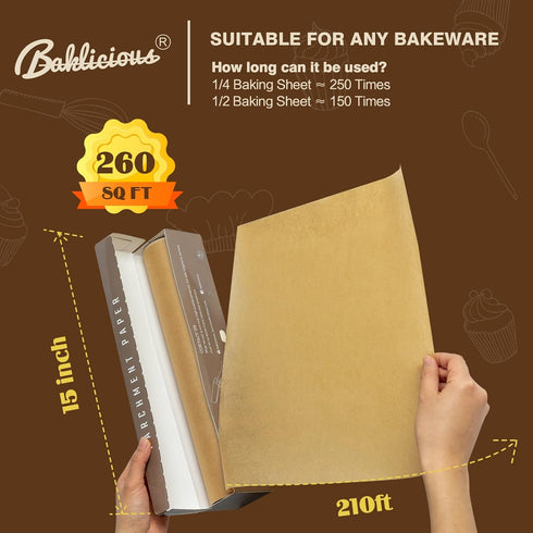 Unbleached Parchment Paper Roll for Baking, 15 in x 210 Ft, Non-stick Food Grade Cooking Paper for Oven, Air Fry
