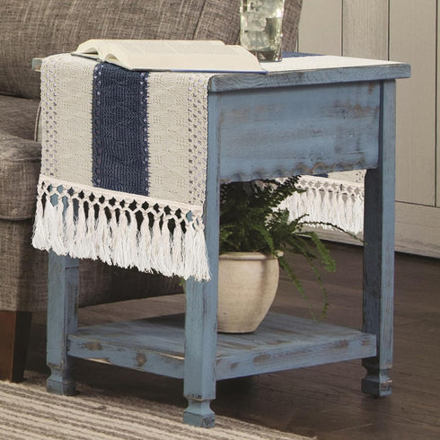 Summer 48 Inches yuboo Boho Macrame Dresser Runner, Navy Blue Coffee Table Runner Short, Rustic Coastal Table Runner