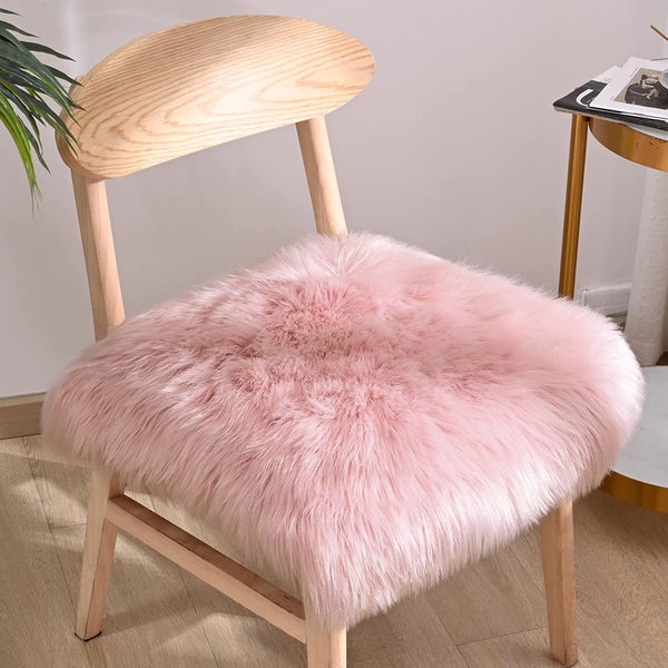 Softlife Pink Faux Fur Sheepskin Chair Cover 2 PCs Seat Cushion Pad