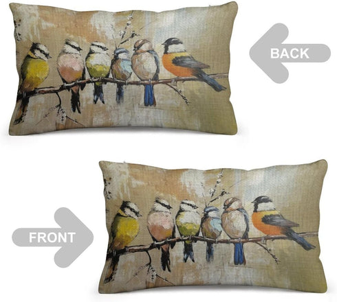 ITFRO Set of 2 Hand-Painted Oil Painting Rustic Forest Wildlife Birds Tree Branches Cotton Linen Throw Pillow Case